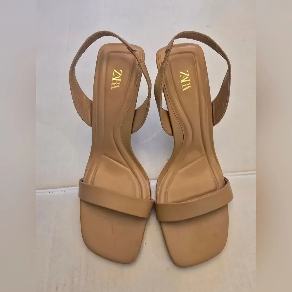 Zara Strappy Sandals In Tan Size 10 - Picture 2 of 12